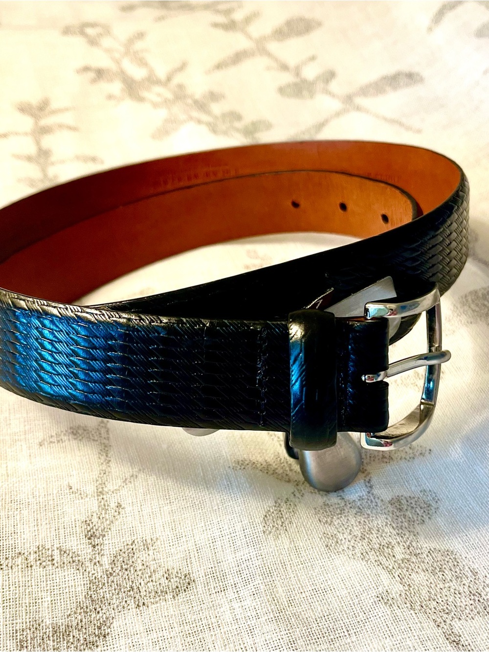 Men Trafalgar Eastham Black Lizard-Embossed Italian Calfskin Leather Belt- 38/95